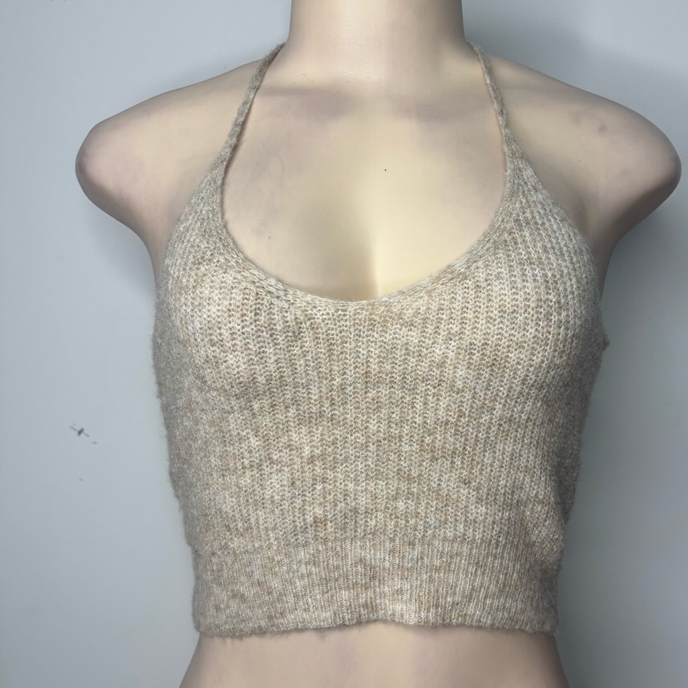 Papermoon Beige Knit Halter Crop Tank
